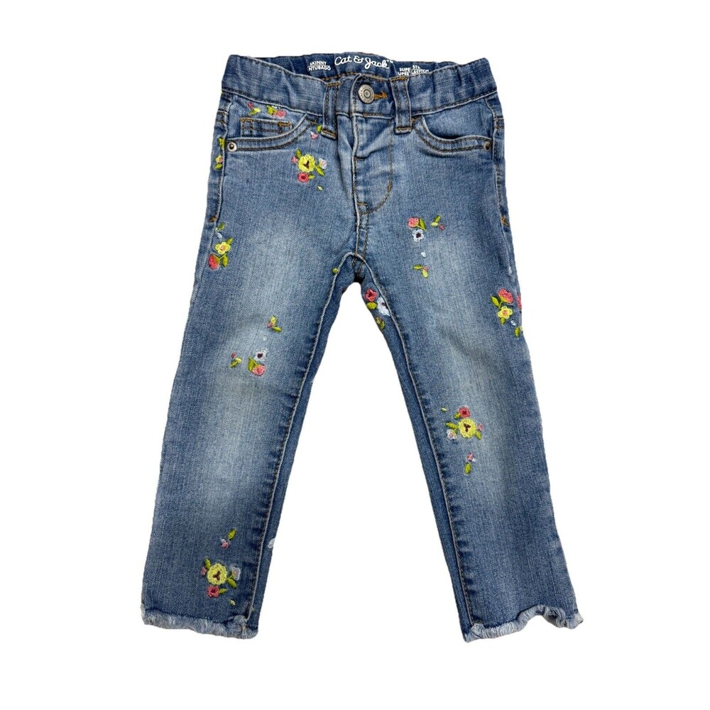 Cat And Jack‎ Skinny Jeans Super Stretch Floral Embroidered Pants 2t Girls boho